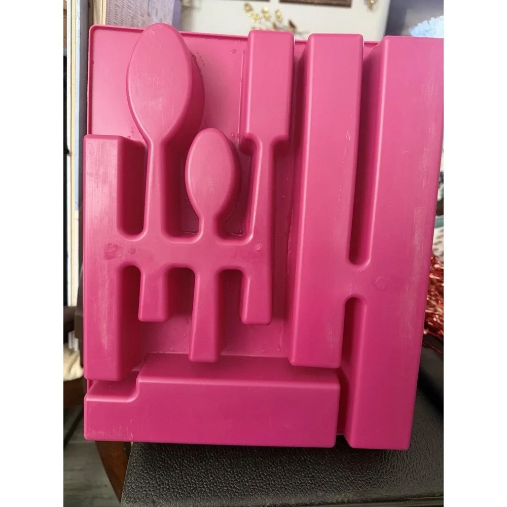 Vtg 7 Compartment Silverware/Flatware Tray Hot Pink/Rasberry Unbranded Organizer